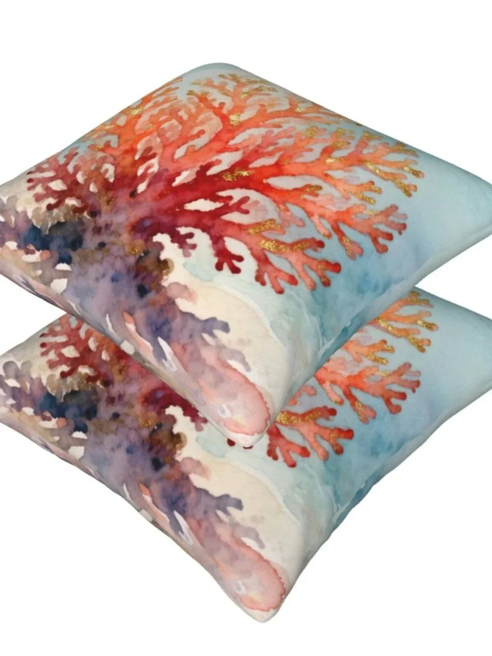 Coastal Beach Coral Throw Pillow Covers 18x18 in Set of 2, Decor Decorative Blue